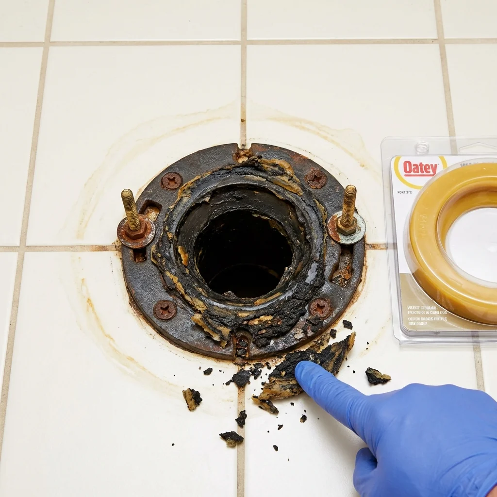 Failed wax ring showing water seepage at the base of a toilet in a Roaring Spring, PA home