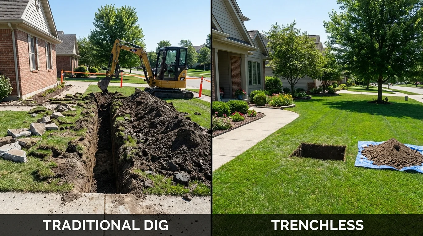 Trenchless sewer repair with minimal yard damage versus traditional excavation in Roaring Spring, PA